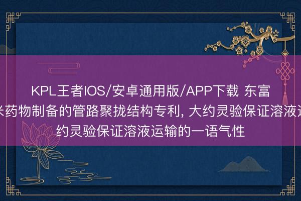 KPL王者IOS/安卓通用版/APP下载 东富龙获取用于纳米药物制备的管路聚拢结构专利， 大约灵验保证溶液运输的一语气性