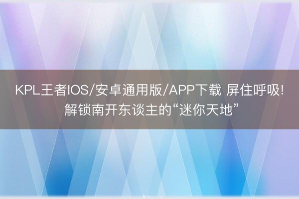 KPL王者IOS/安卓通用版/APP下载 屏住呼吸! 解锁南开东谈主的“迷你天地”