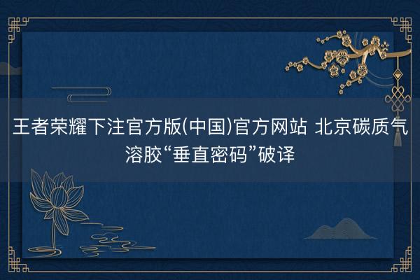 王者荣耀下注官方版(中国)官方网站 北京碳质气溶胶“垂直密码”破译