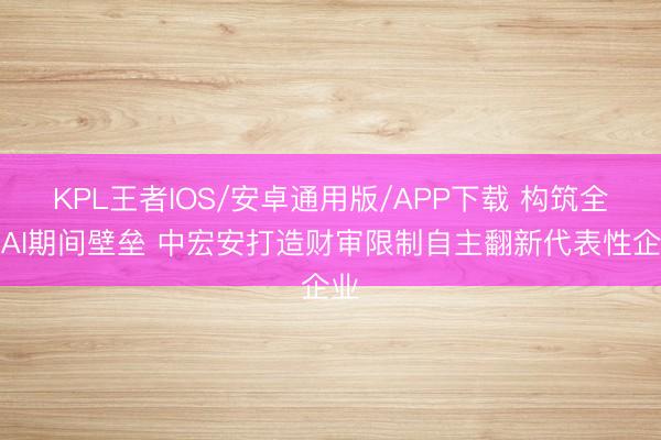 KPL王者IOS/安卓通用版/APP下载 构筑全栈AI期间壁垒 中宏安打造财审限制自主翻新代表性企业